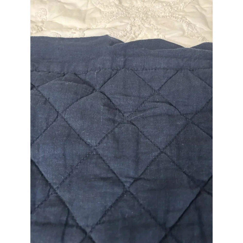 PAIR white blue Pottery Barn EURO‎ 100% Cotton Linen Portugal Pillow Shams